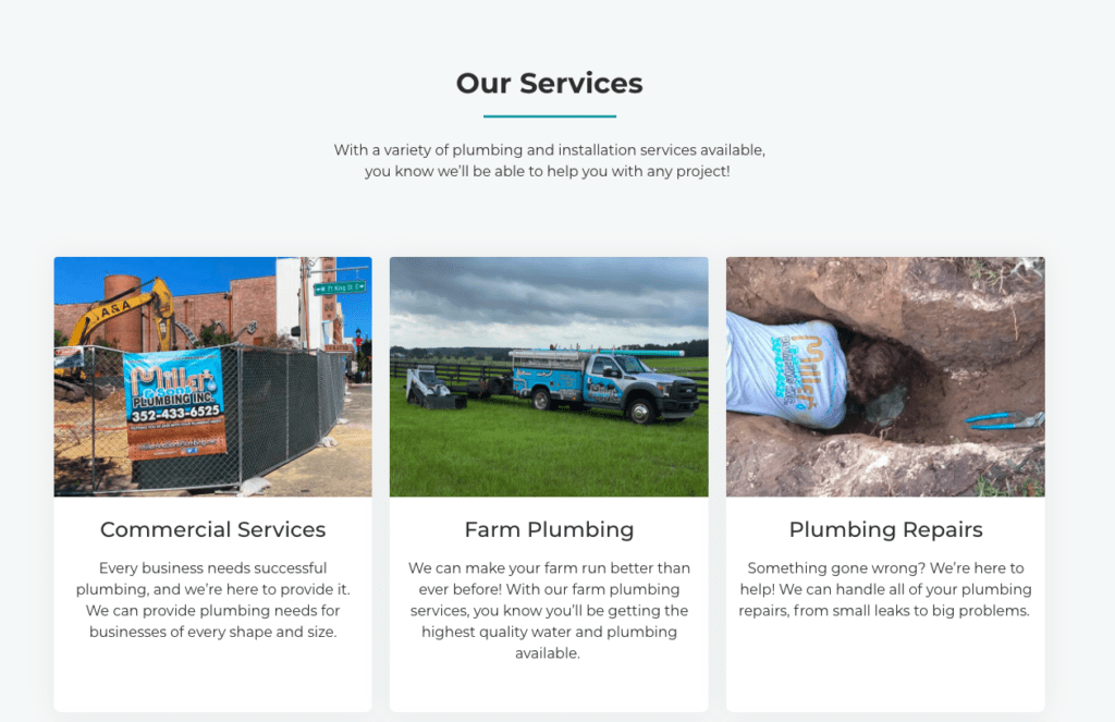 Plumbing Services listed on website